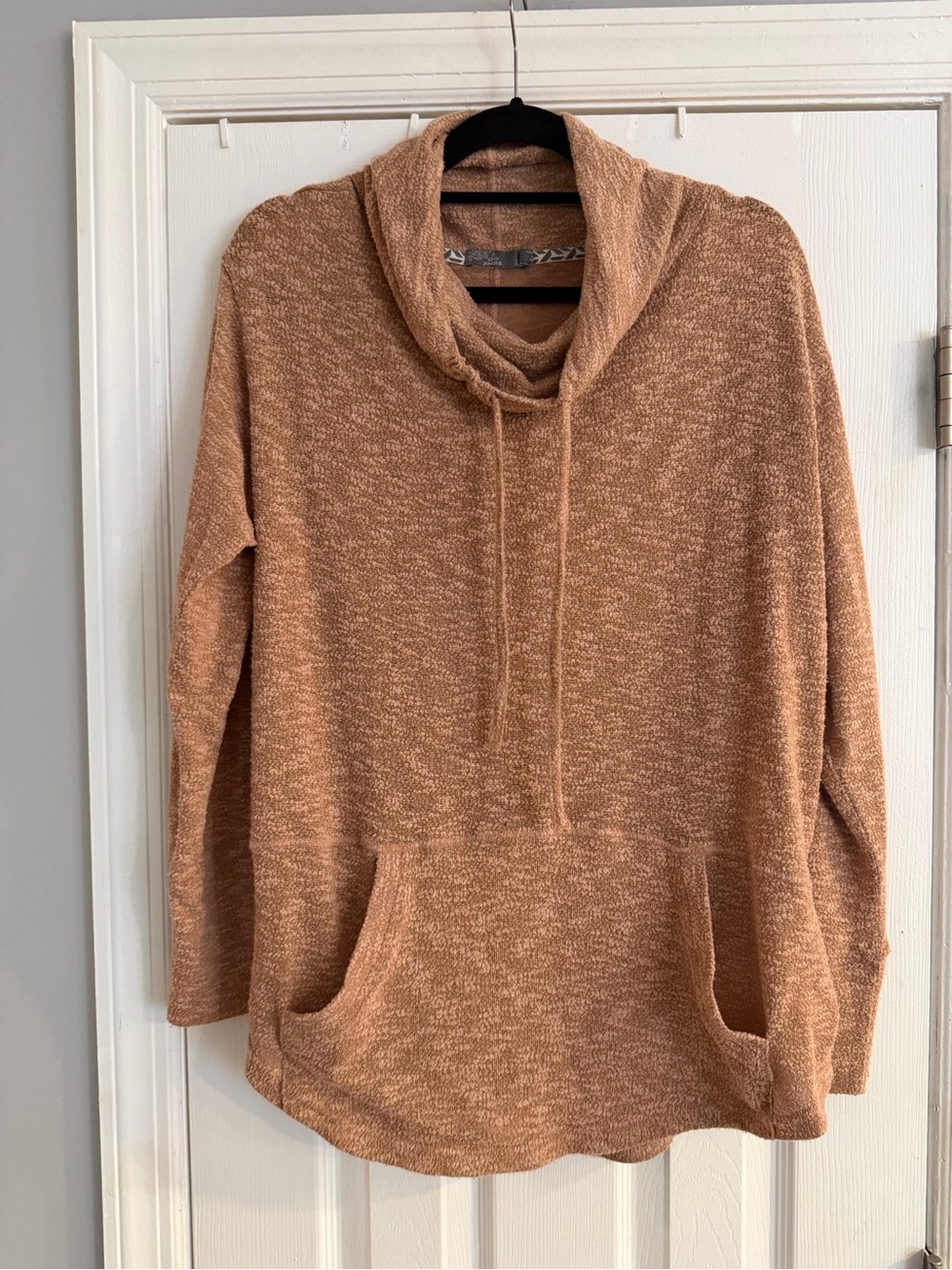 prAna Frieda Pullover Top Women’s XL Cowl Neck Kangaroo Pocket Clay
